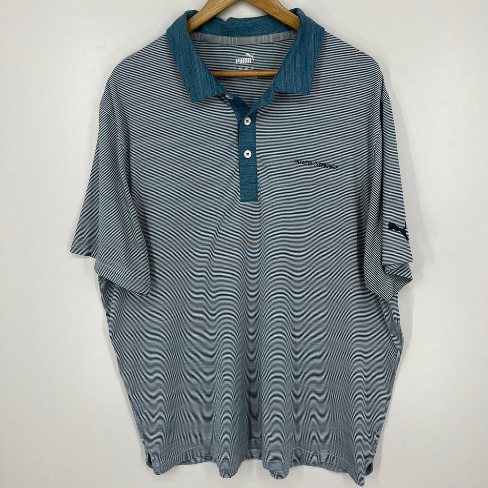 Puma Golf Mens XL Blue White Striped Tapatio Springs‎ Performance Polo Shirt